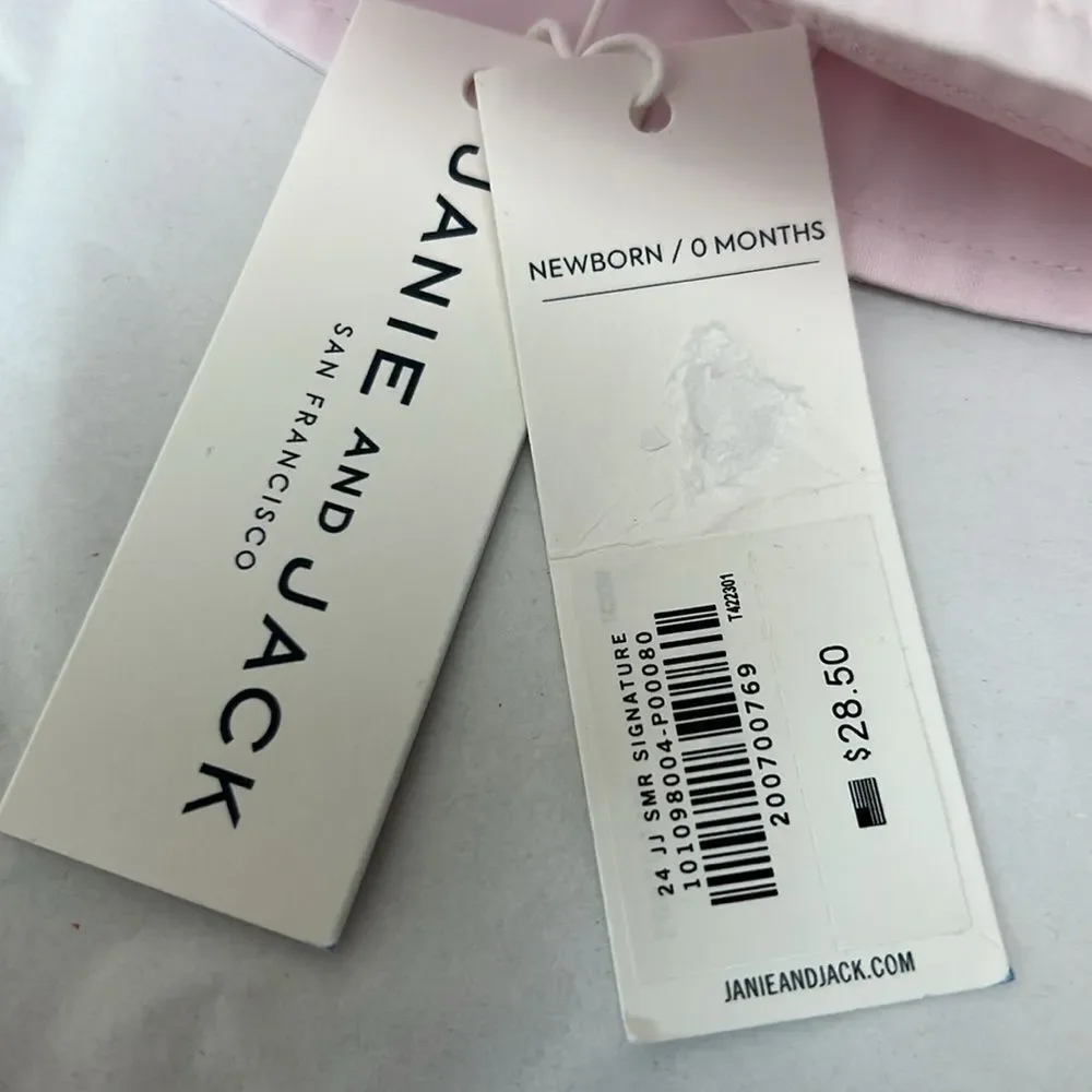 Janie and Jack Pale pink bucket hat with bear ears and chin strap NWT size NB